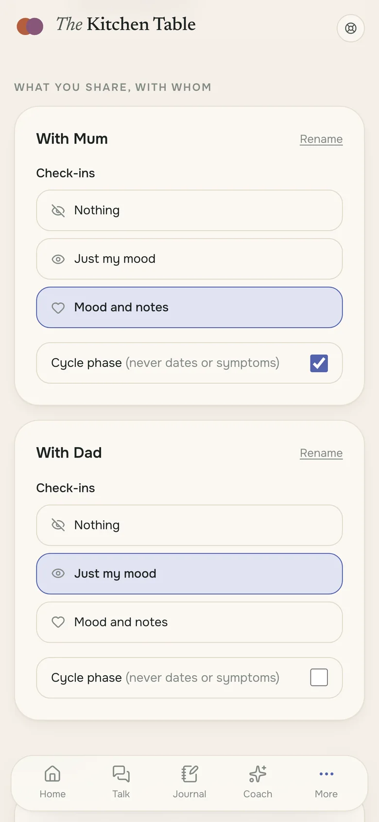 A teen choosing what each parent can see